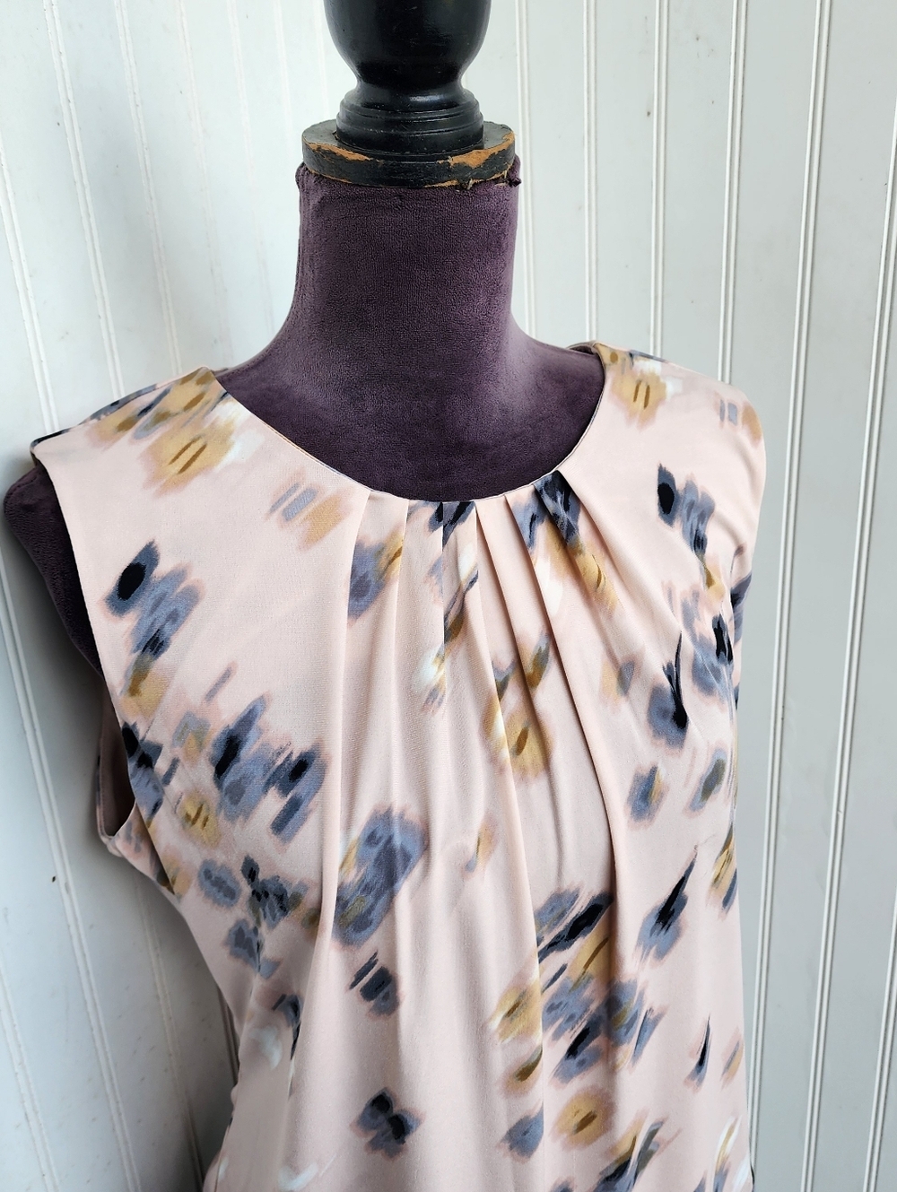 Calvin Klein Blush Pink Geo Print Stretch Sleeveless Top Blouse Size Large L - Picture 3 of 12